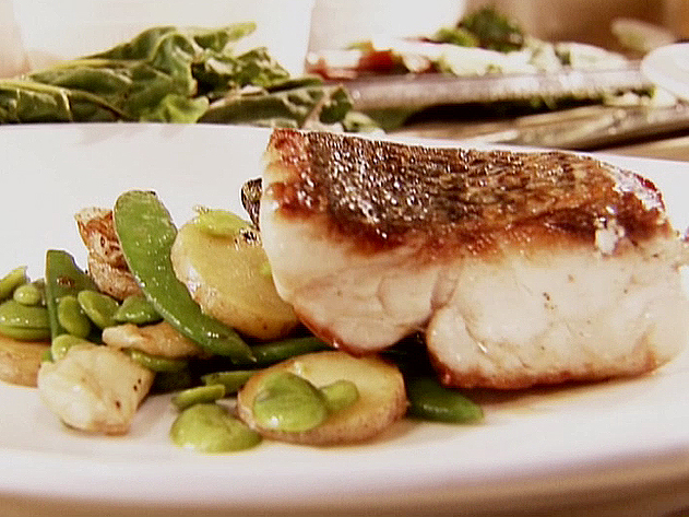 Seared Wild Striped Bass with Sauteed Spring Vegetables Recipe, Anne  Burrell