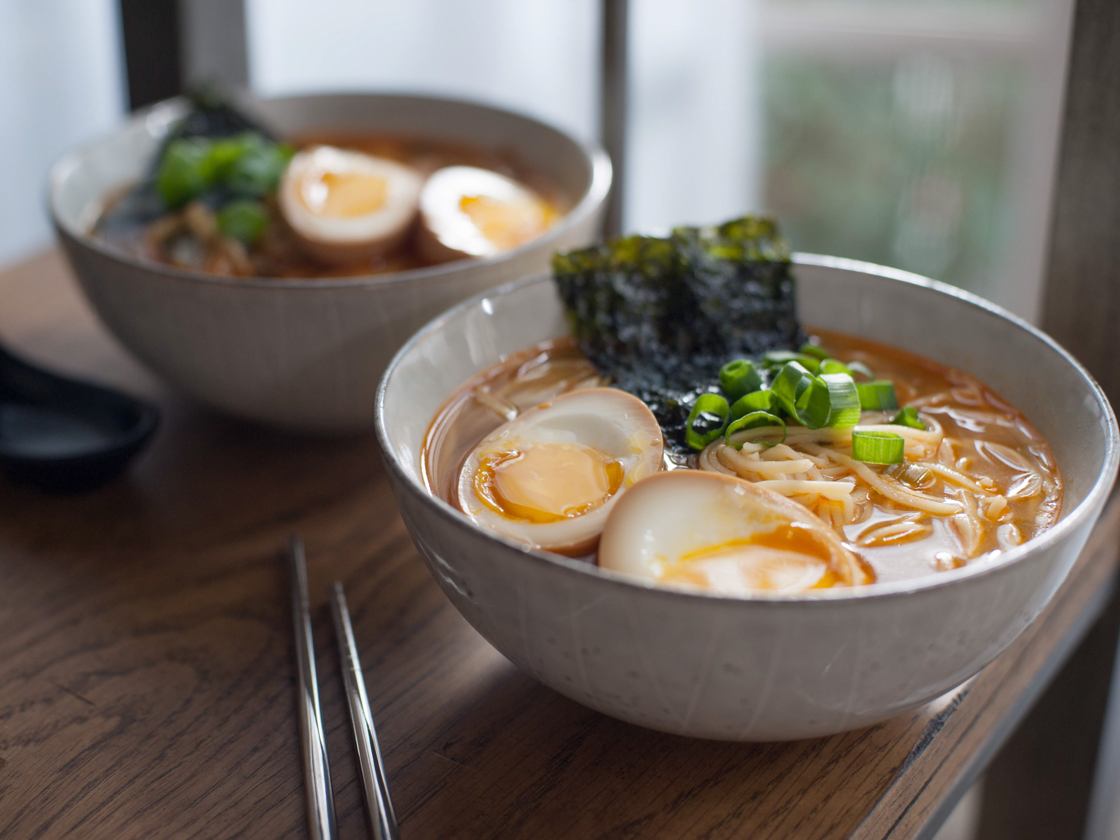 Ramen with ham and marinated egg