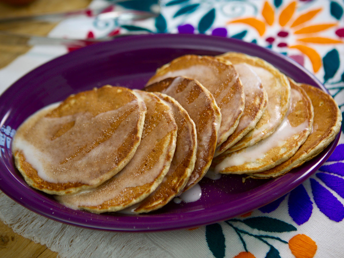 Churro Pancakes with Sweet Milk Glaze Recipe | Molly Yeh | Food Network