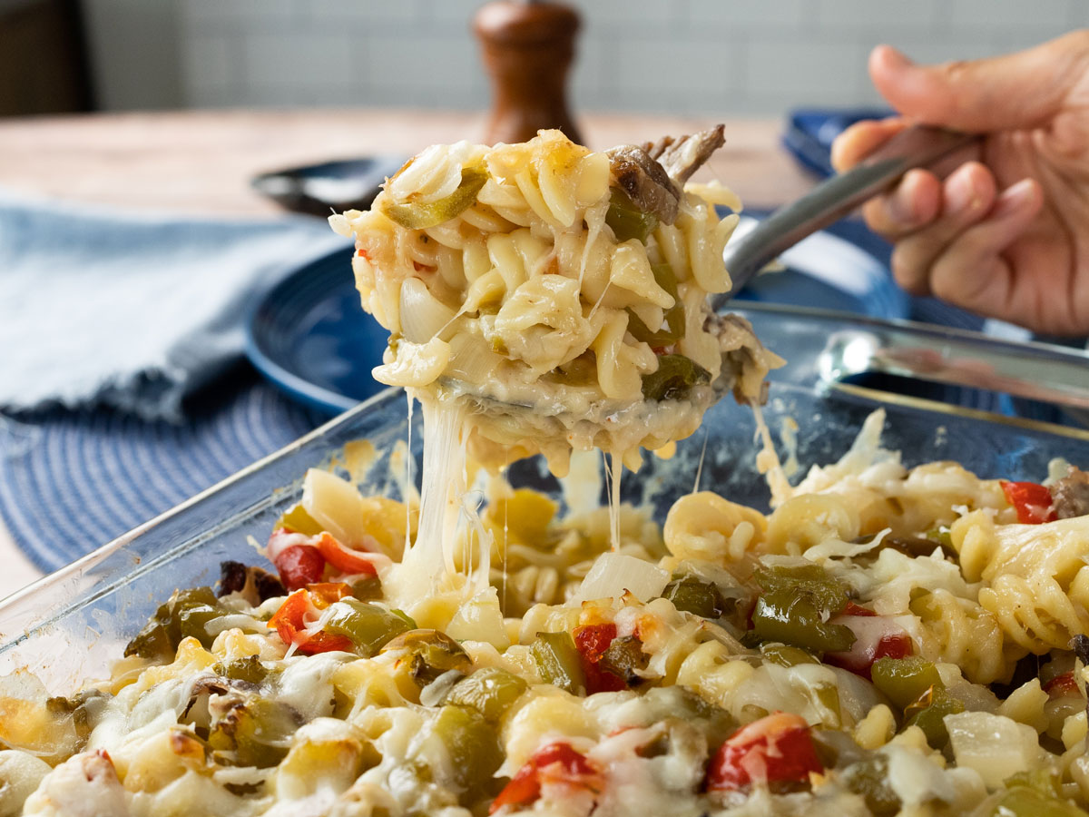 Philly Cheesesteak Pasta Bake