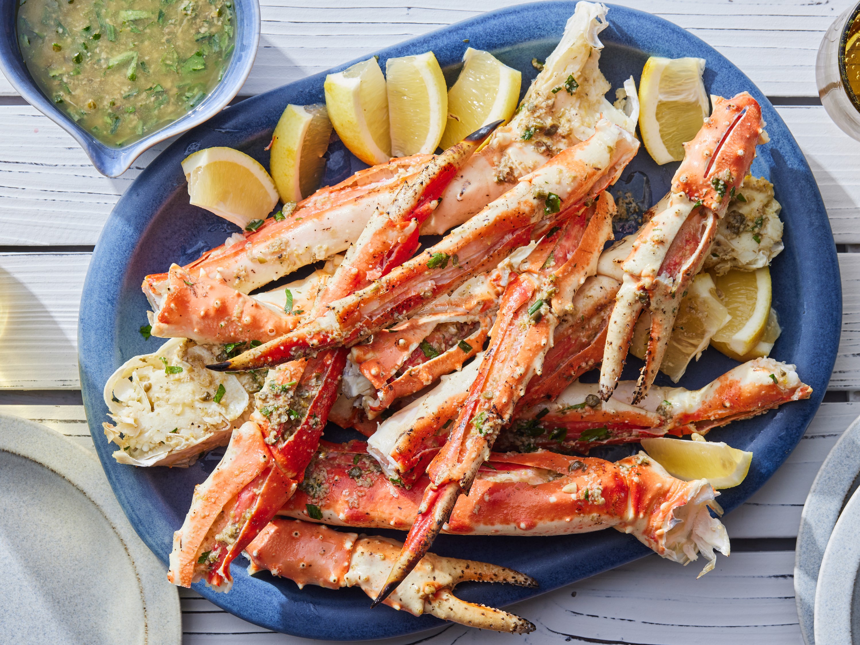 Grilled King Crab Legs with Caesar Butter Recipe